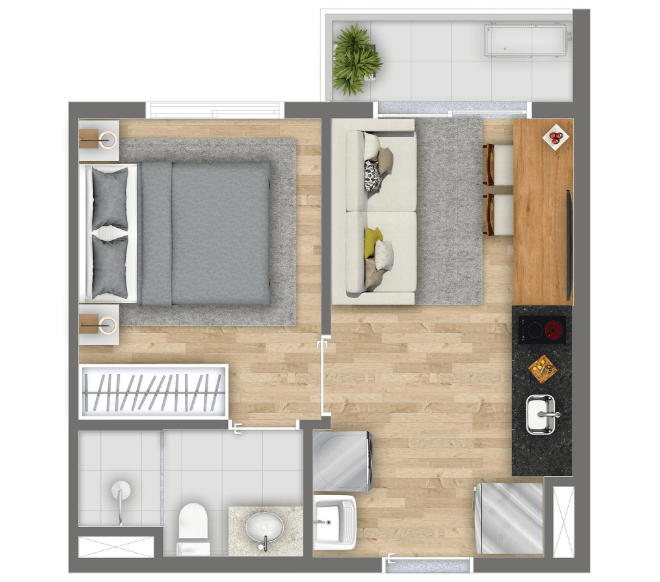 Planta 01 - 1 dorm 27m² – Vibe Campo Belo