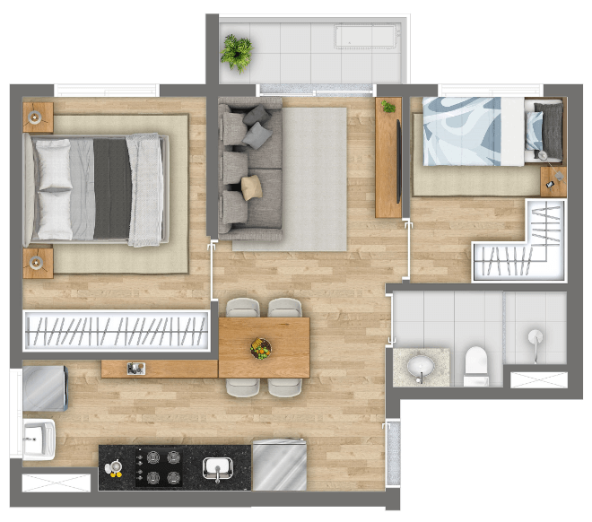 Planta 02 - 2 dorm 39m² – Vibe Campo Belo