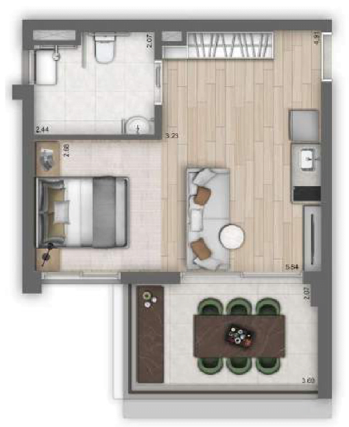 41m² - 2 dorms.