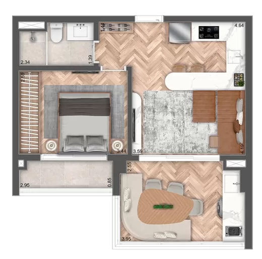 Planta 01 - 1 dorm 50,12m²