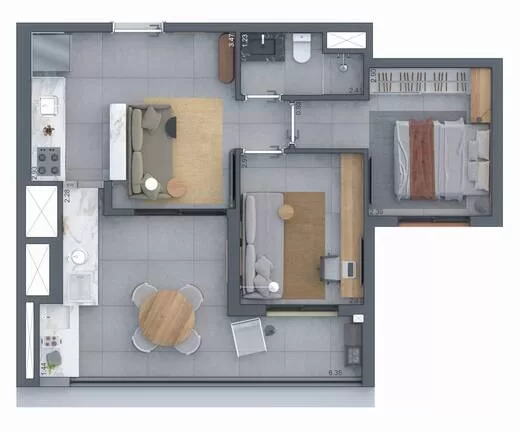 Planta 01 - 2 dorm 59m²