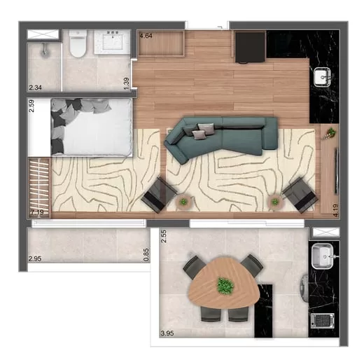 Planta 03 - 1 dorm 50,95m² - loft