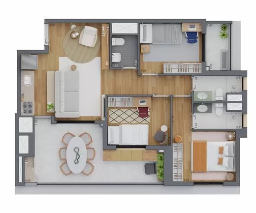 Planta 05 - 3 dorm 85m²