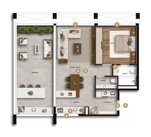 Planta 06 - 1 dorm 104m² - garden