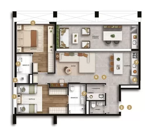 Planta 07 - 2 dorm 105m²