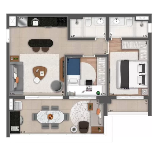 Planta 07 - 2 dorm 72,17m²