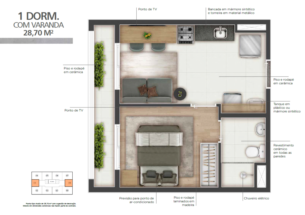 28m² - 1 dormitório