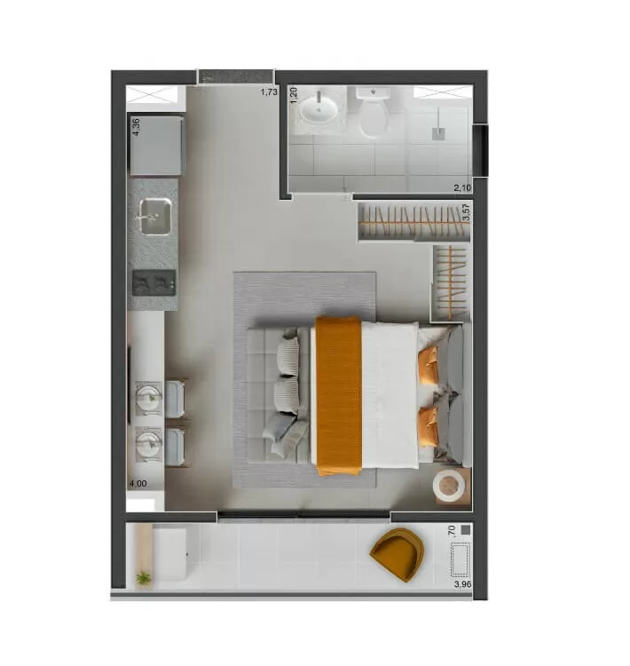 Planta 01 - 1 dorm 25m² - studio – Peak Vila Olímpia – Lançamento Econ na Vila Olímpia