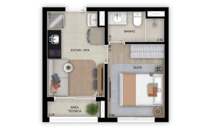 Planta 02 - 1 dorm 26m²