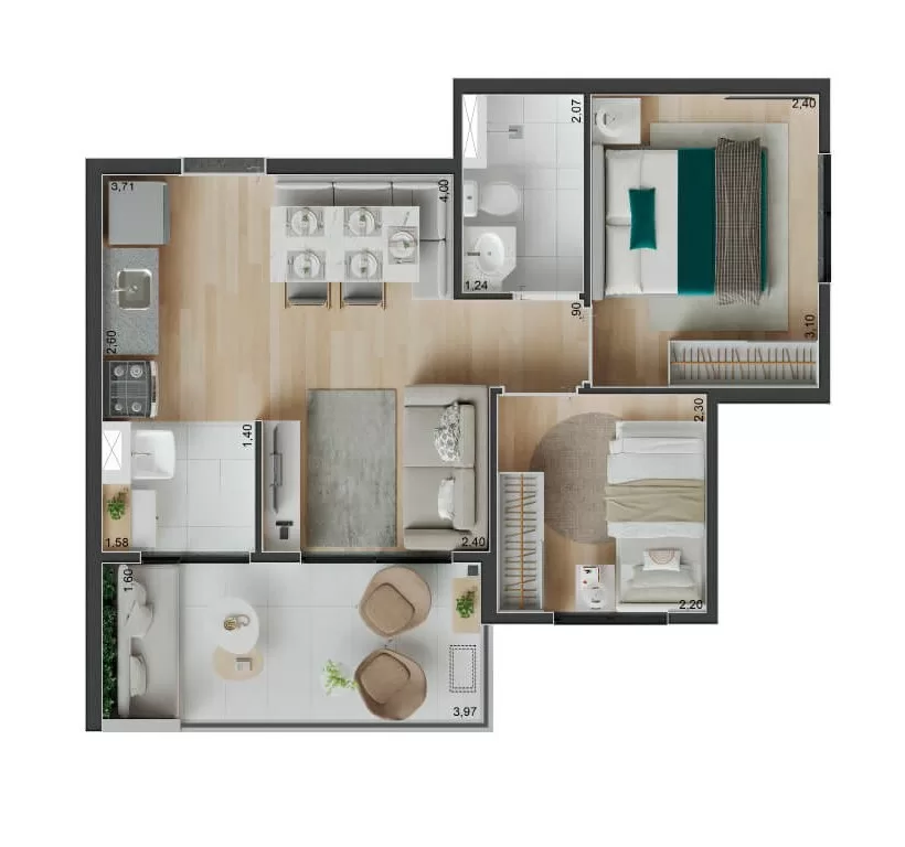 Planta 02 - 2 dorm 44m² – Peak Vila Olímpia – Lançamento Econ na Vila Olímpia