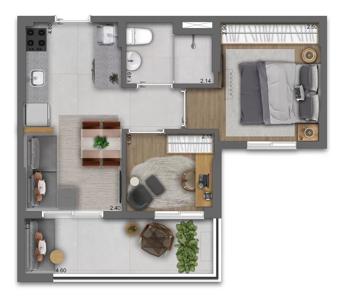 Planta 03 - 2 dorm 40m² – Viva Benx Estação Campo Belo