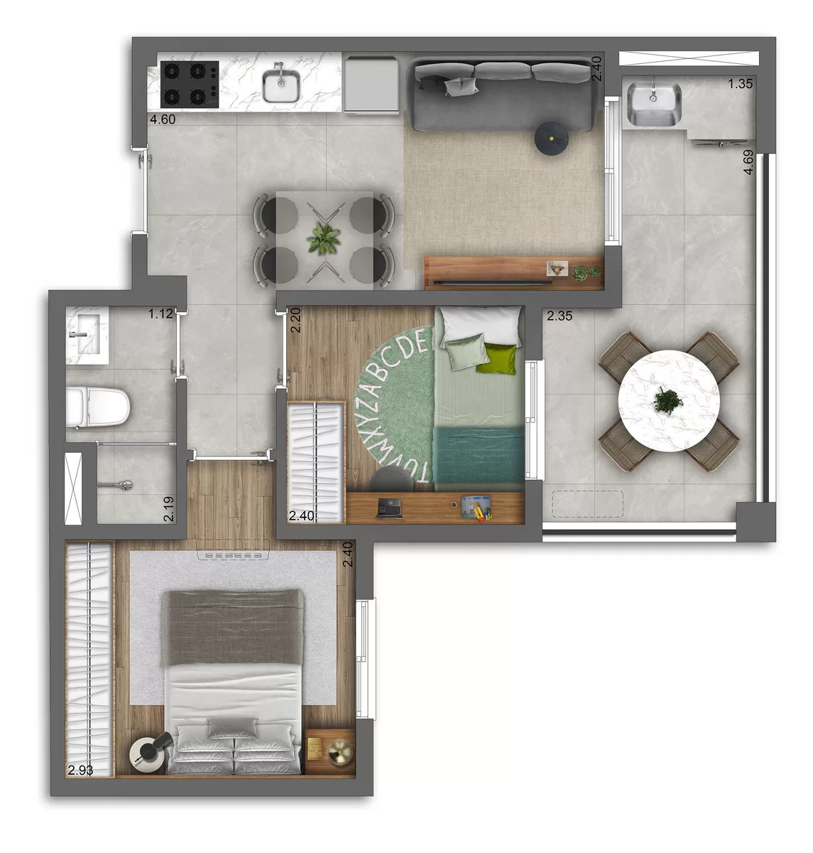 Planta 04 - 2 dorm 42m² – Viva Benx Estação Campo Belo