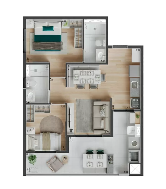 Planta 04 - 2 dorm 61m² – Peak Vila Olímpia – Lançamento Econ na Vila Olímpia