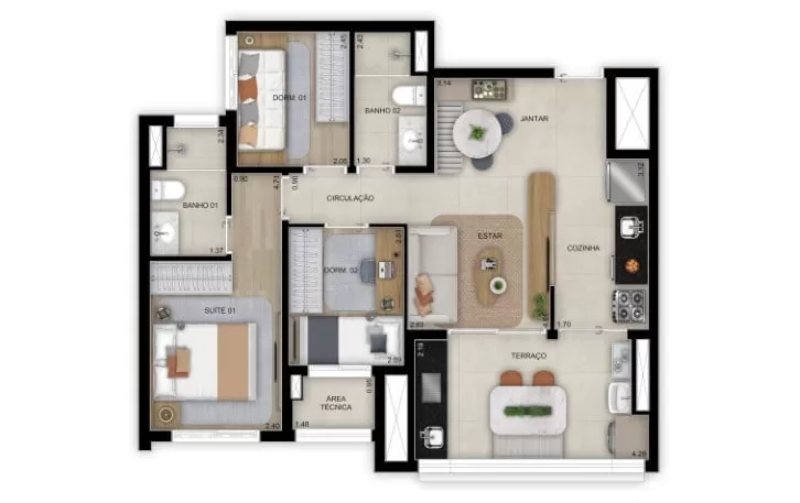 Planta 04 - 3 dorm 68m²