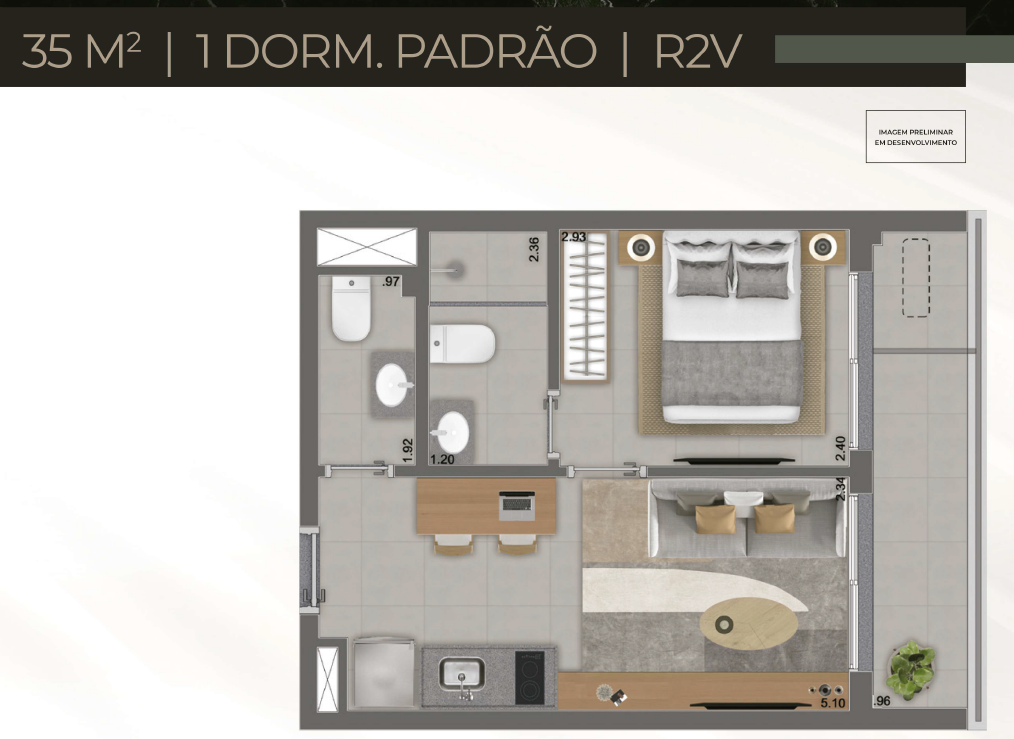 1 dorm - 35m² - R2V