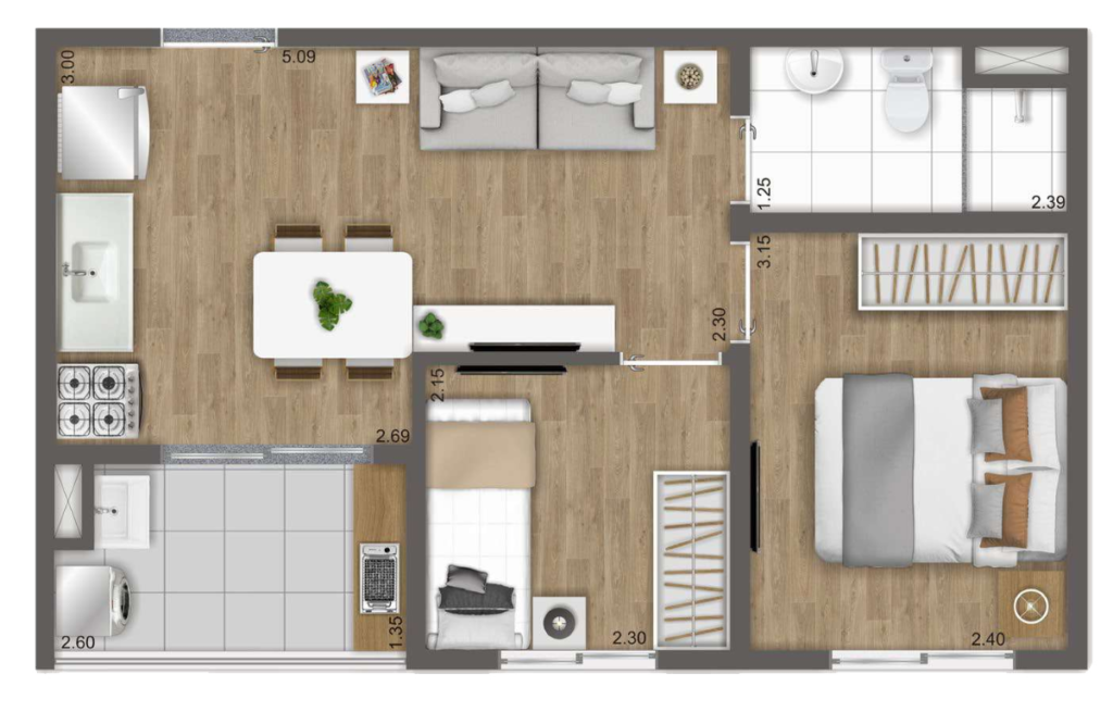 Planta 01 - 2 dorm 37m²