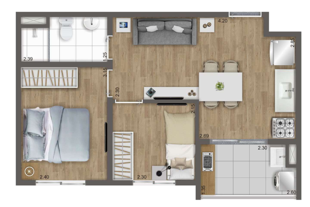 Planta 02 - 2 dorm 38m²
