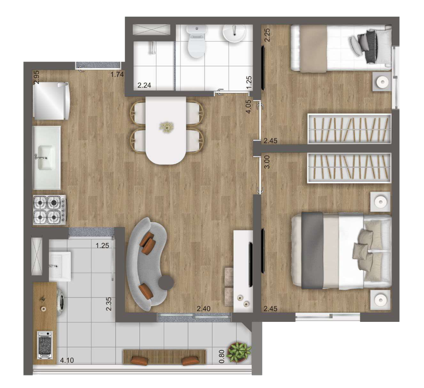 Planta 03 - 2 dorm 41m²