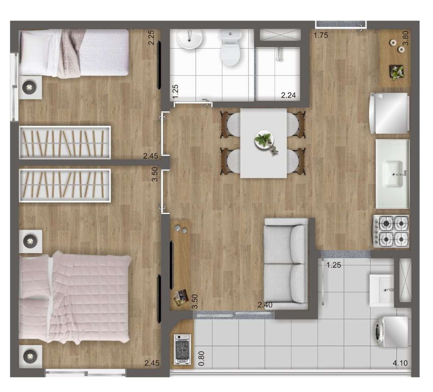 Planta 04 - 2 dorm 42m²