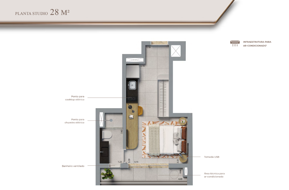 Studio 28m²
