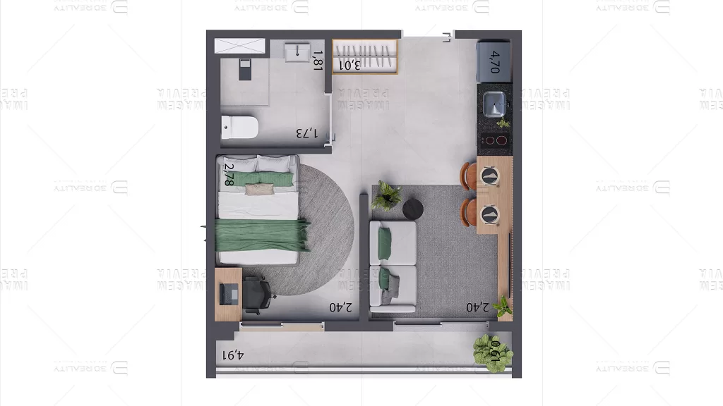 Planta 01 - 1 dorm 24m² - studio