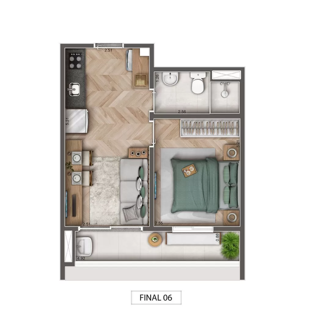 Planta 01 - 1 dorm 33m²