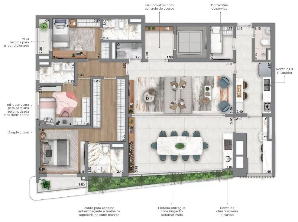 Planta 01 - 3 dorm 169m²