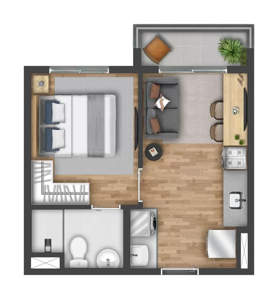 Planta 02 - 1 dorm 27m²