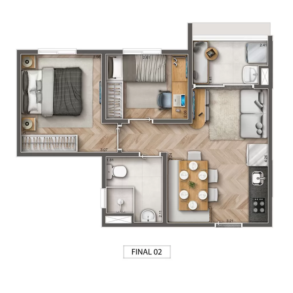 Planta 02 - 2 dorm 40m²