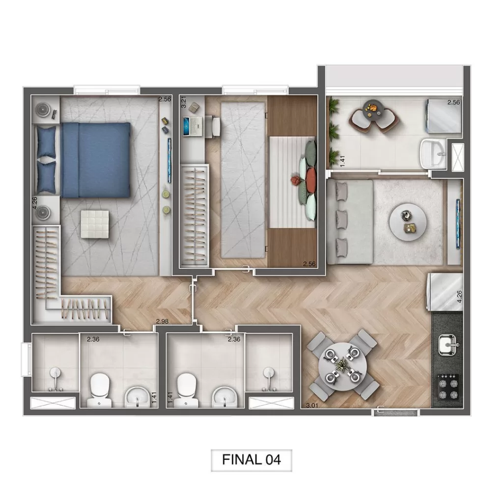 Planta 03 - 2 dorm 49m²