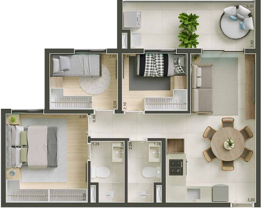 Planta 04 - 3 dorm 59m²