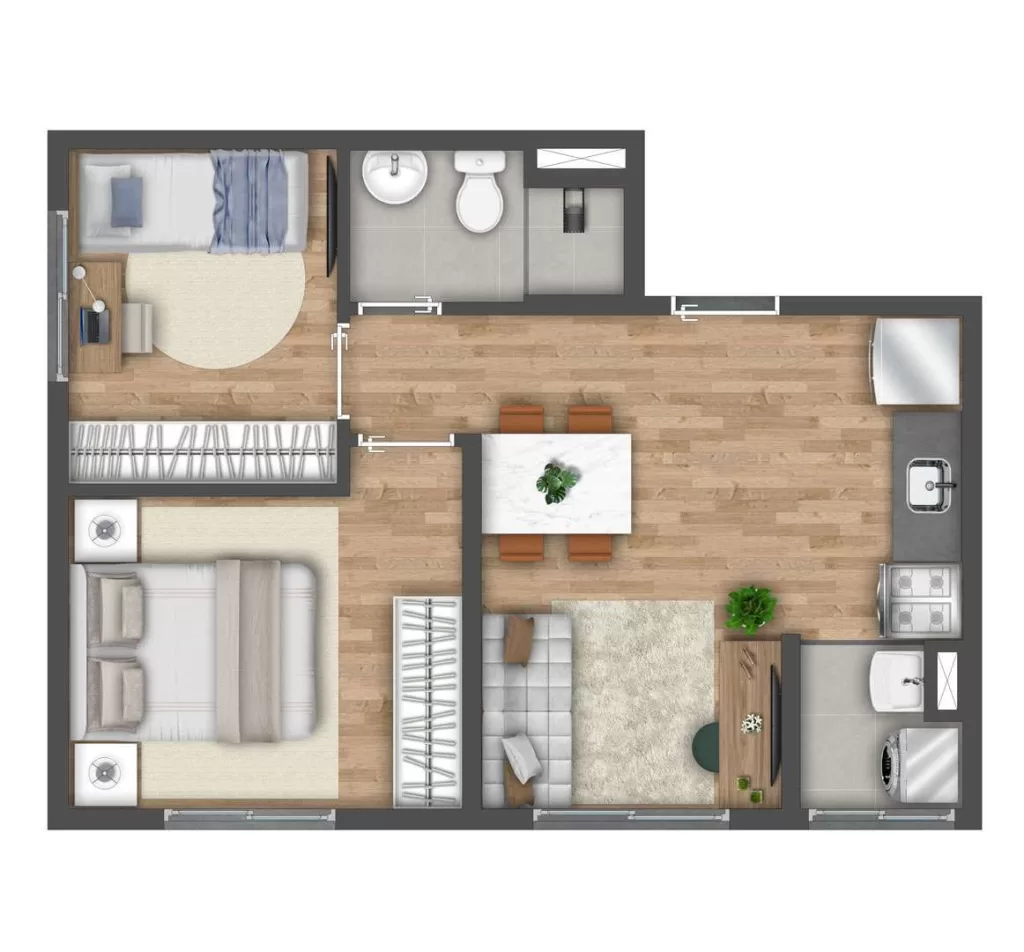 Planta 05 - 2 dorm 37m²