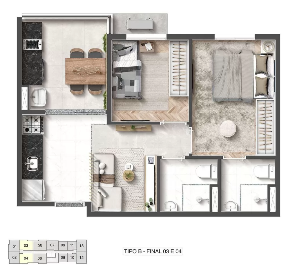 Planta 06 - 2 dorm 42,48m²