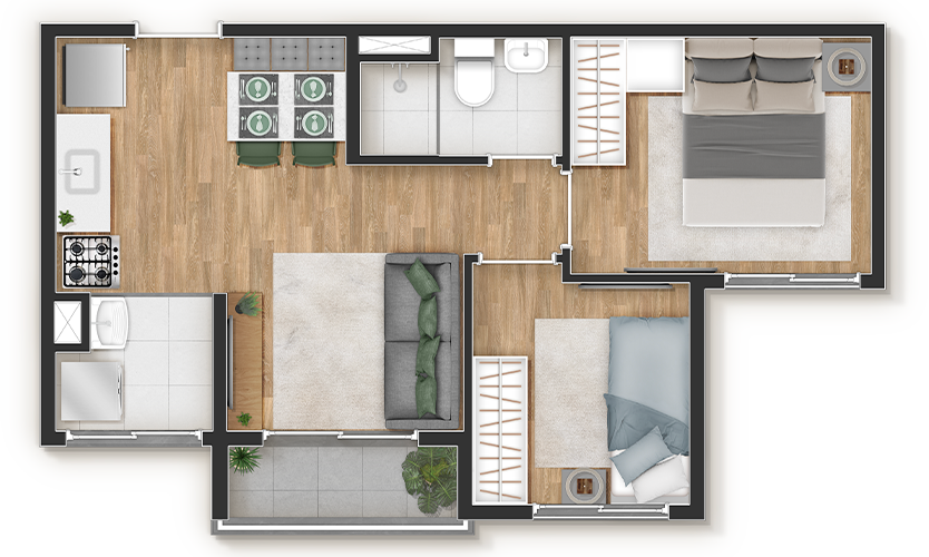 Planta 01 - 2 dorm 37m²