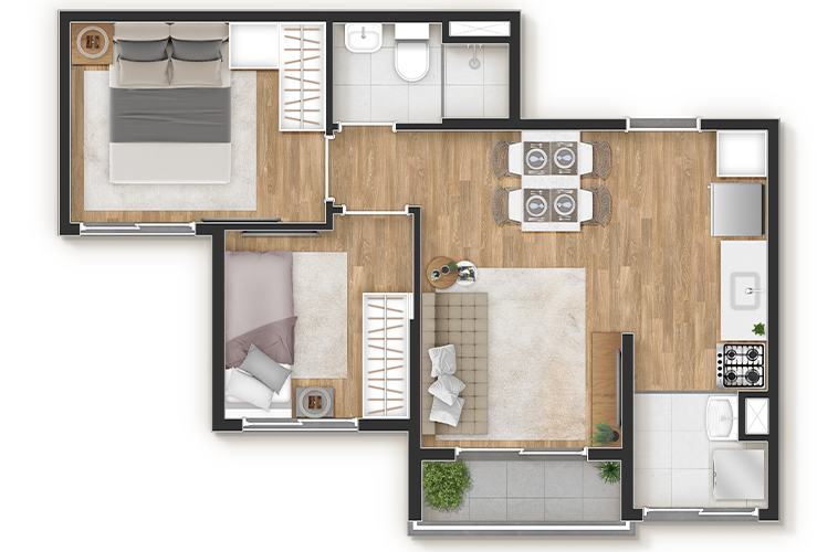 Planta 03 - 2 dorm 39m²