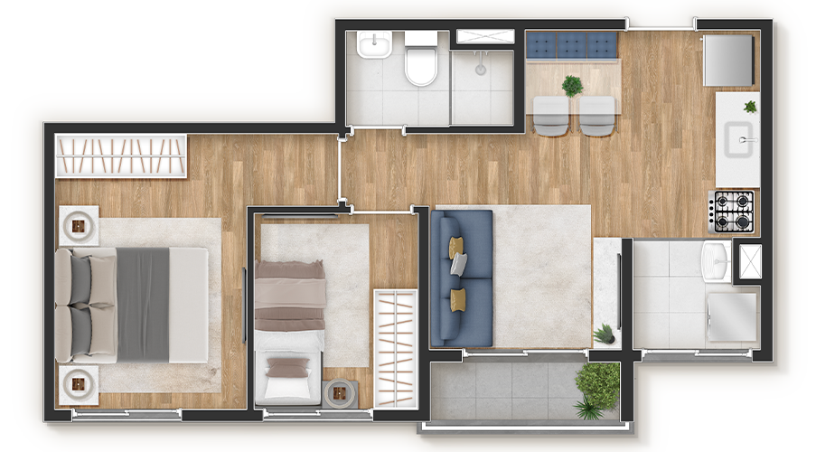 Planta 04 - 2 dorm 40m²