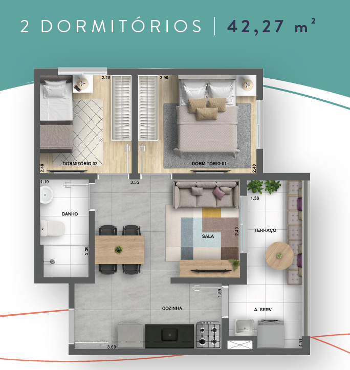 42 m² - 2 Dormitórios