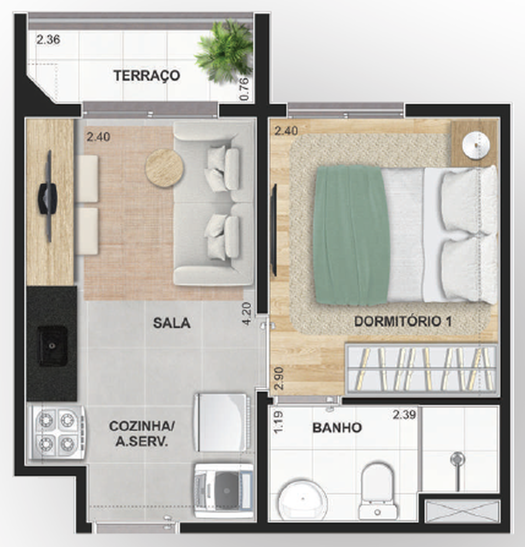 Planta 01 - 1 dorm 24,89m²
