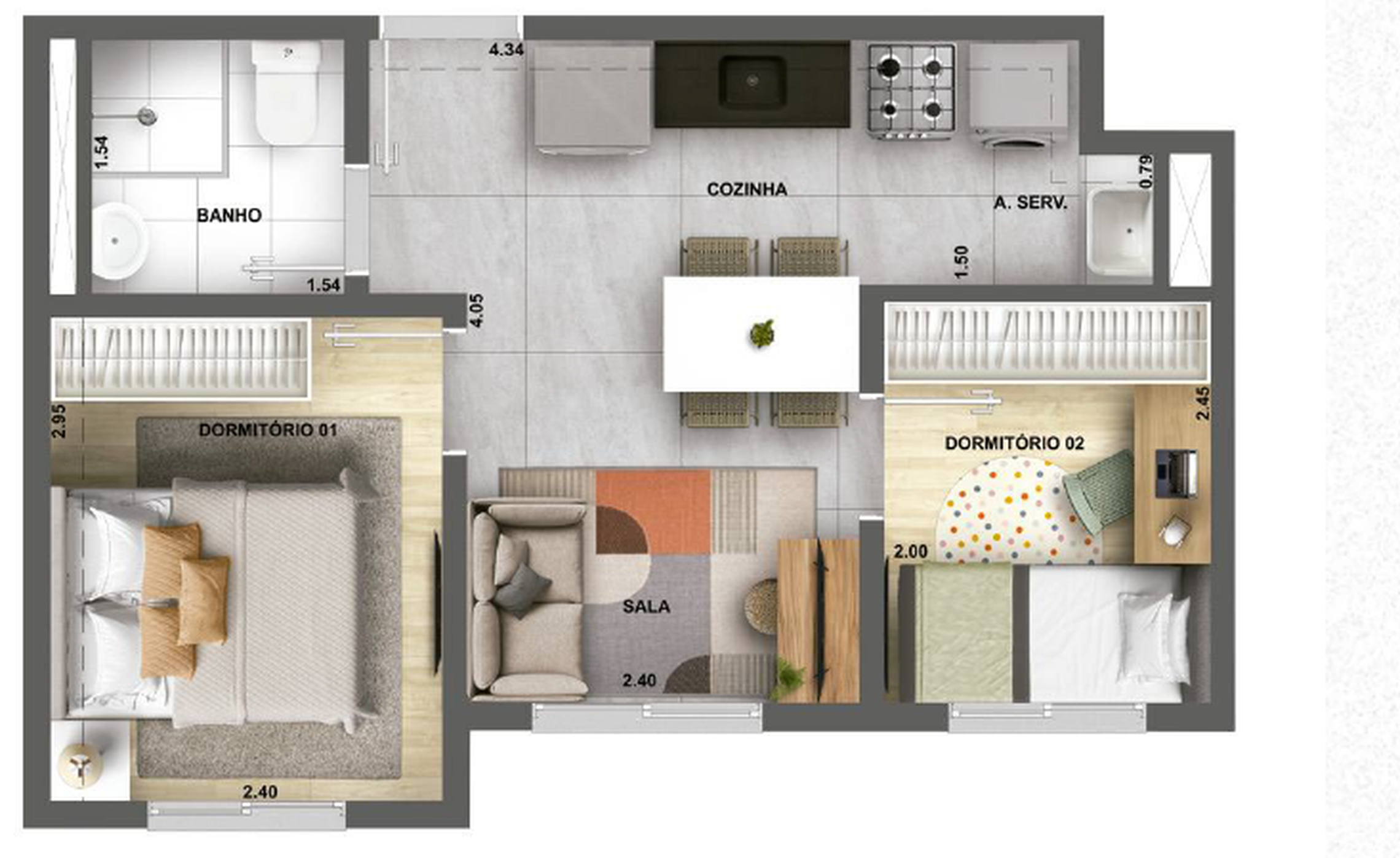 Planta 01 - 2 dorm 32,07m²
