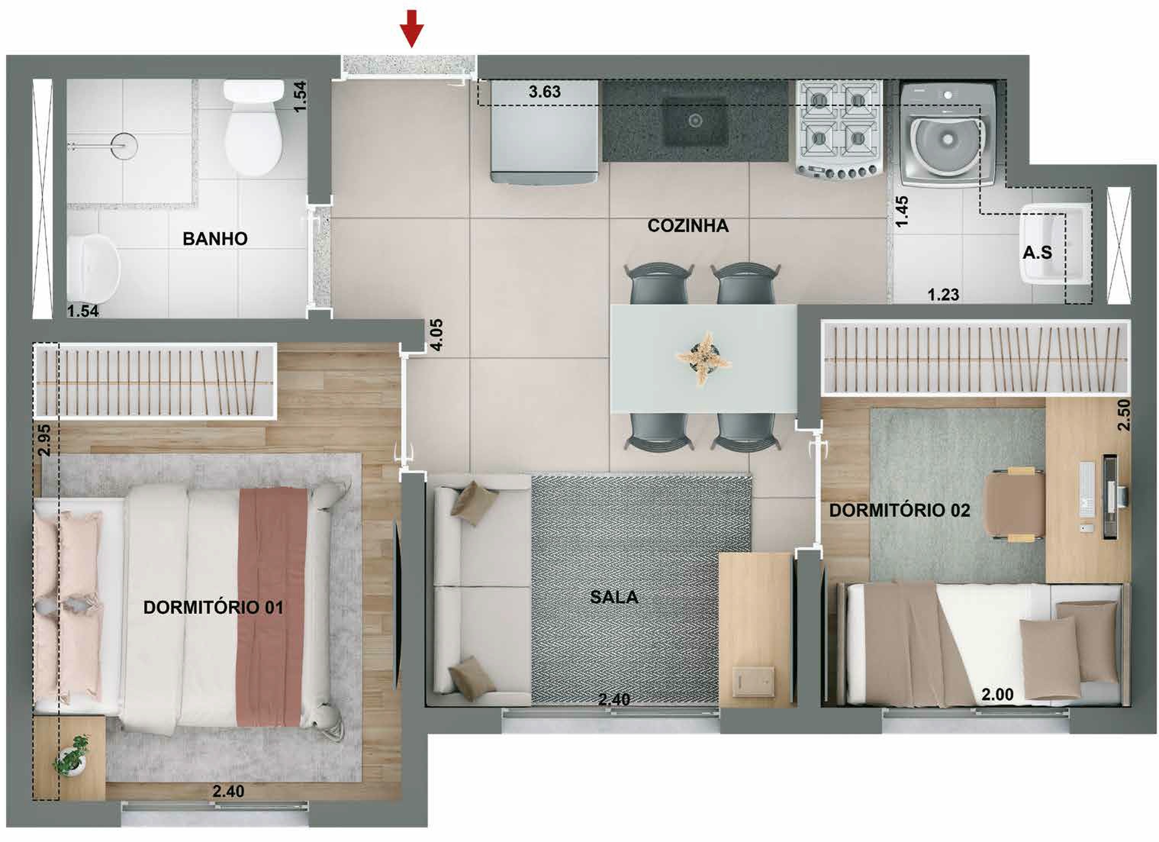 Planta 01 - 2 dorm 32,45m²