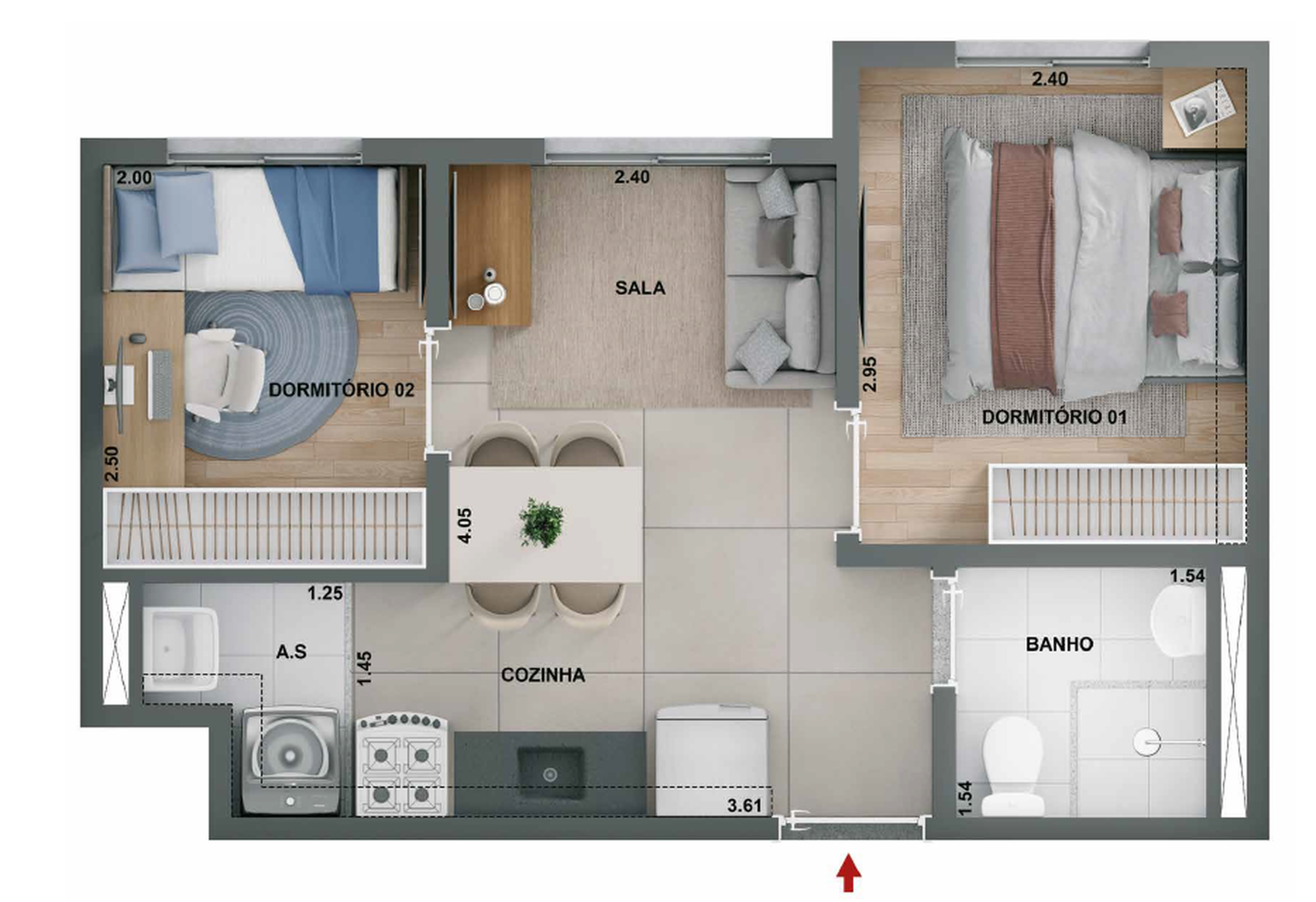 Planta 05 - 2 dorm 53,38m²