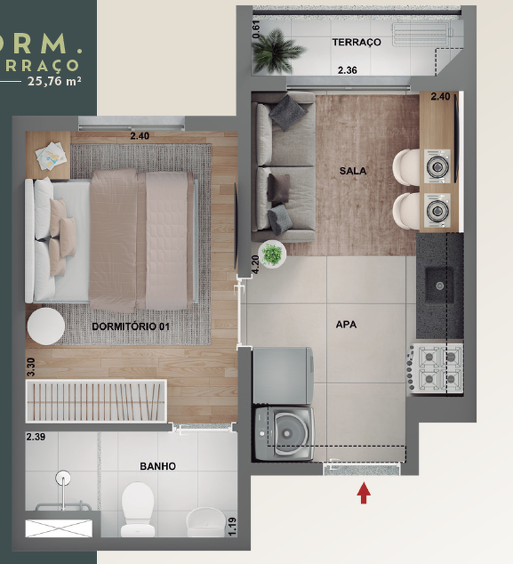 Planta 02 - 1 dorm 25,76m²