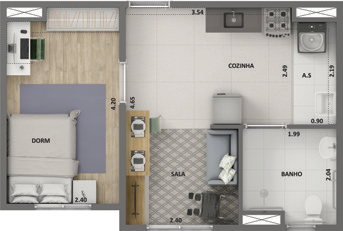 Planta 02 - 1 dorm 34,65m²