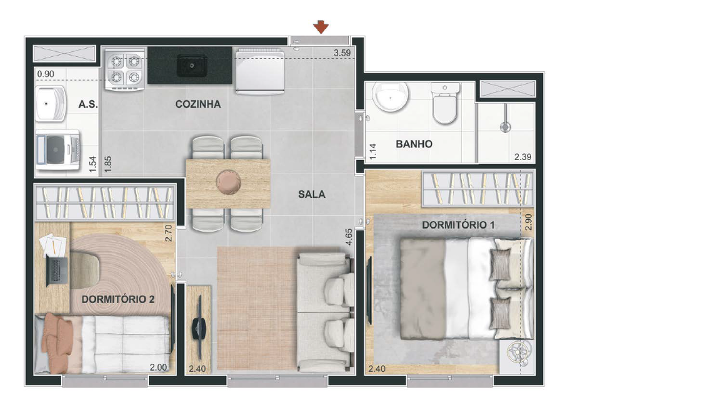 Planta 02 - 2 dorm 34,58m²