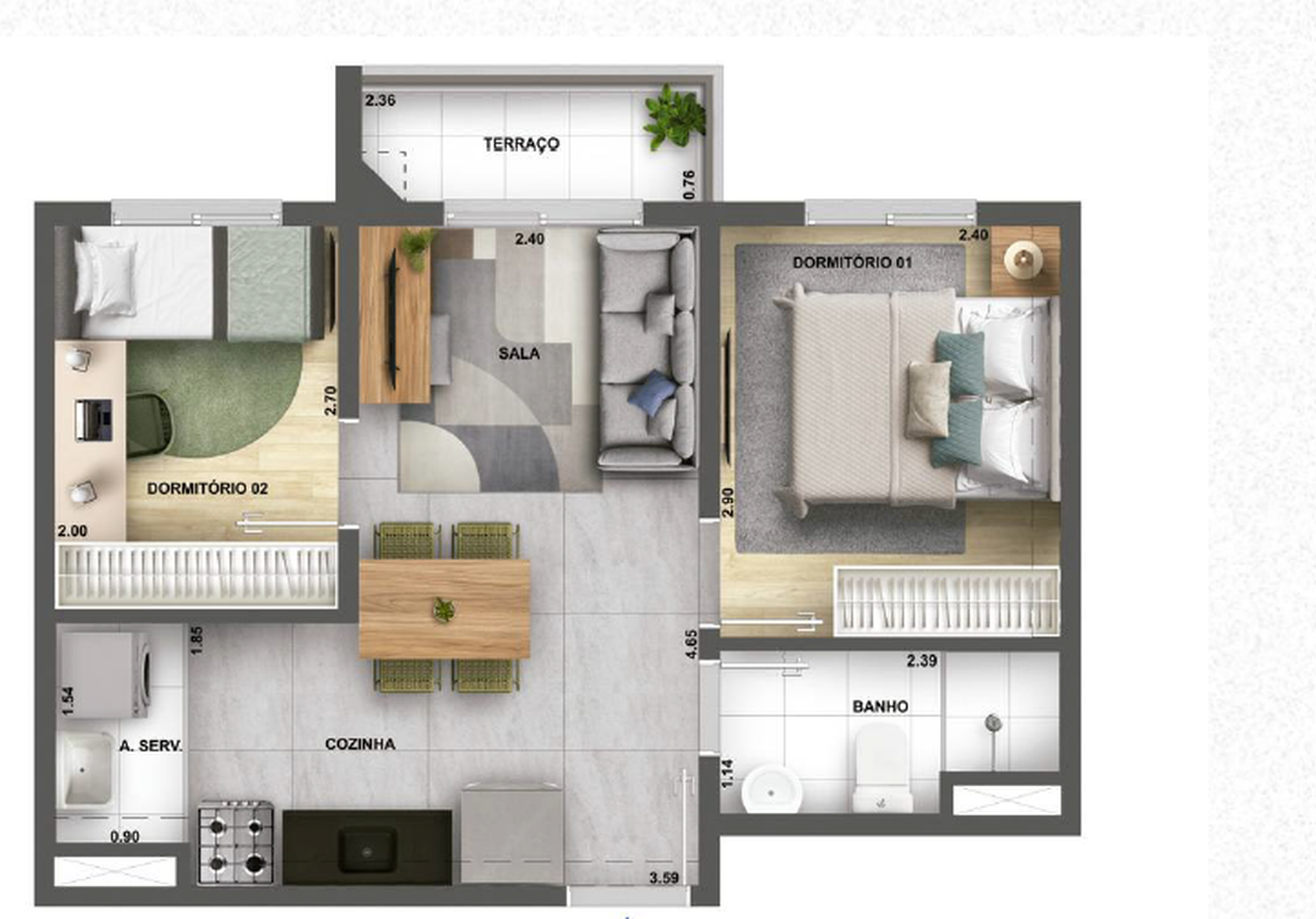 Planta 02 - 2 dorm 36,70m²