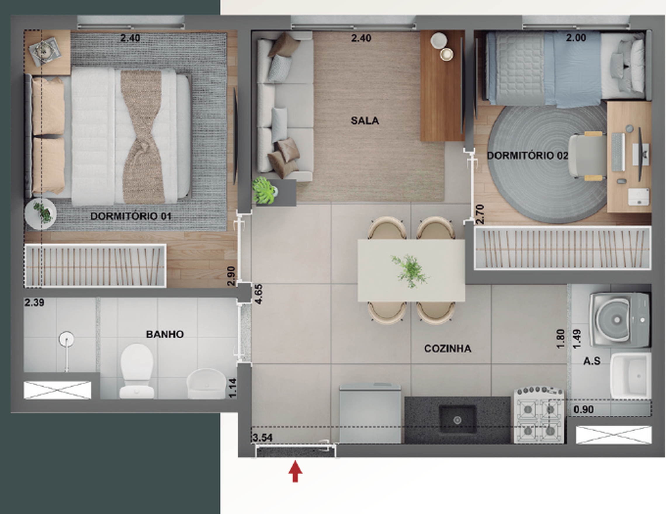 Planta 03 - 2 dorm 34,02m²