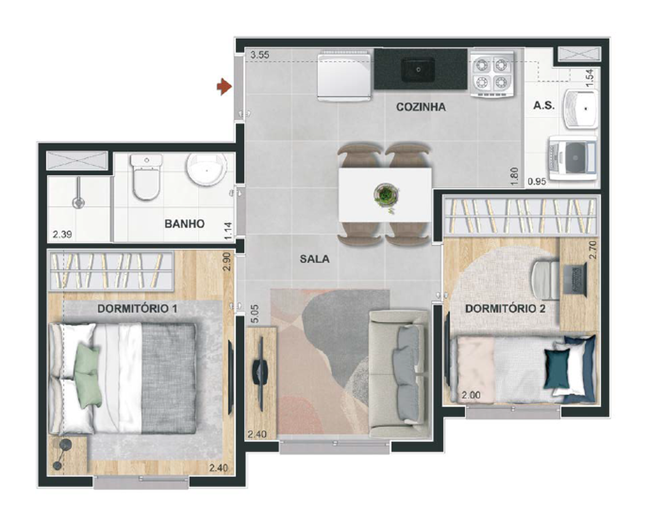 Planta 03 - 2 dorm 35,42m²