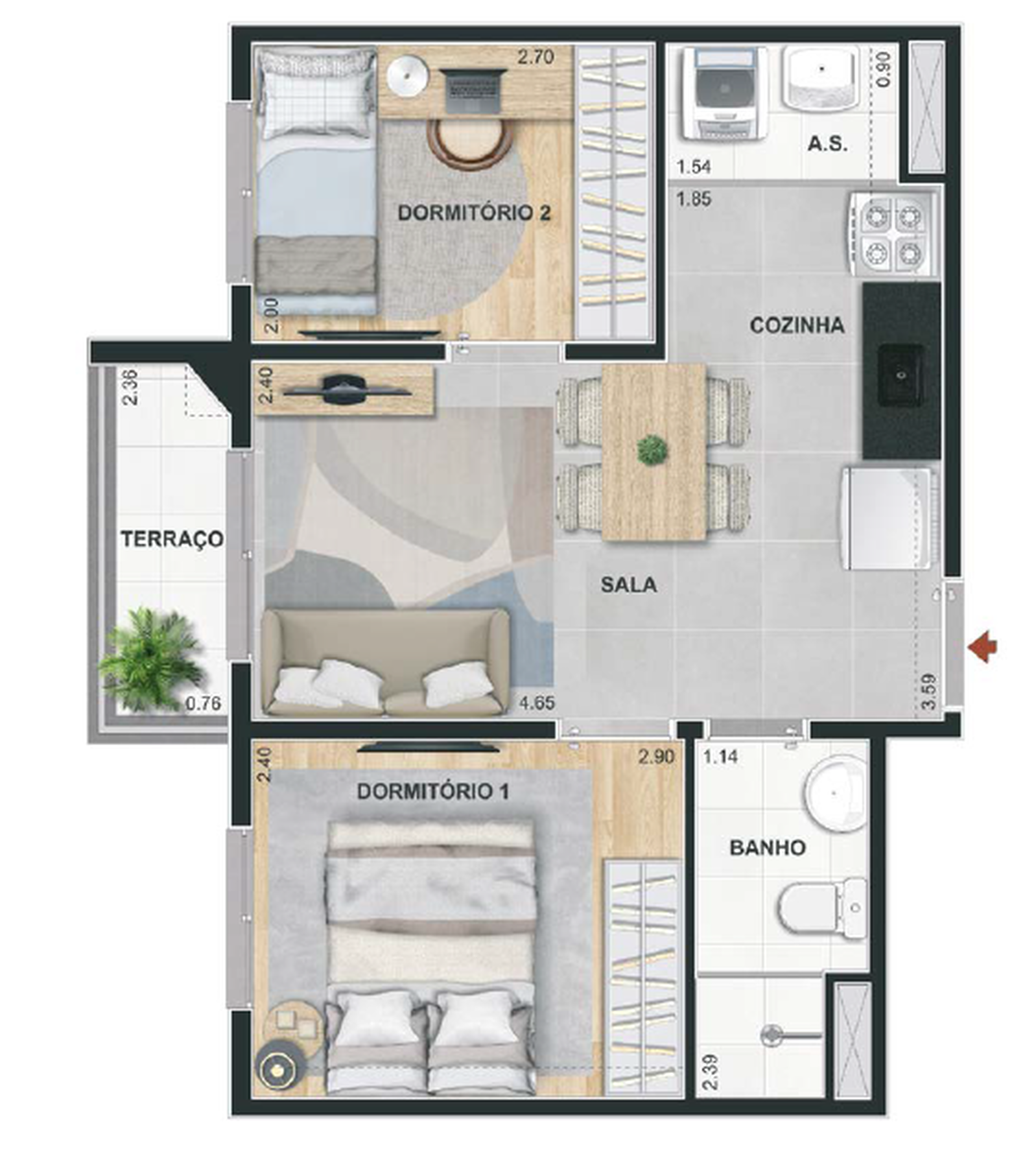 Planta 04 - 2 dorm 36,08m²
