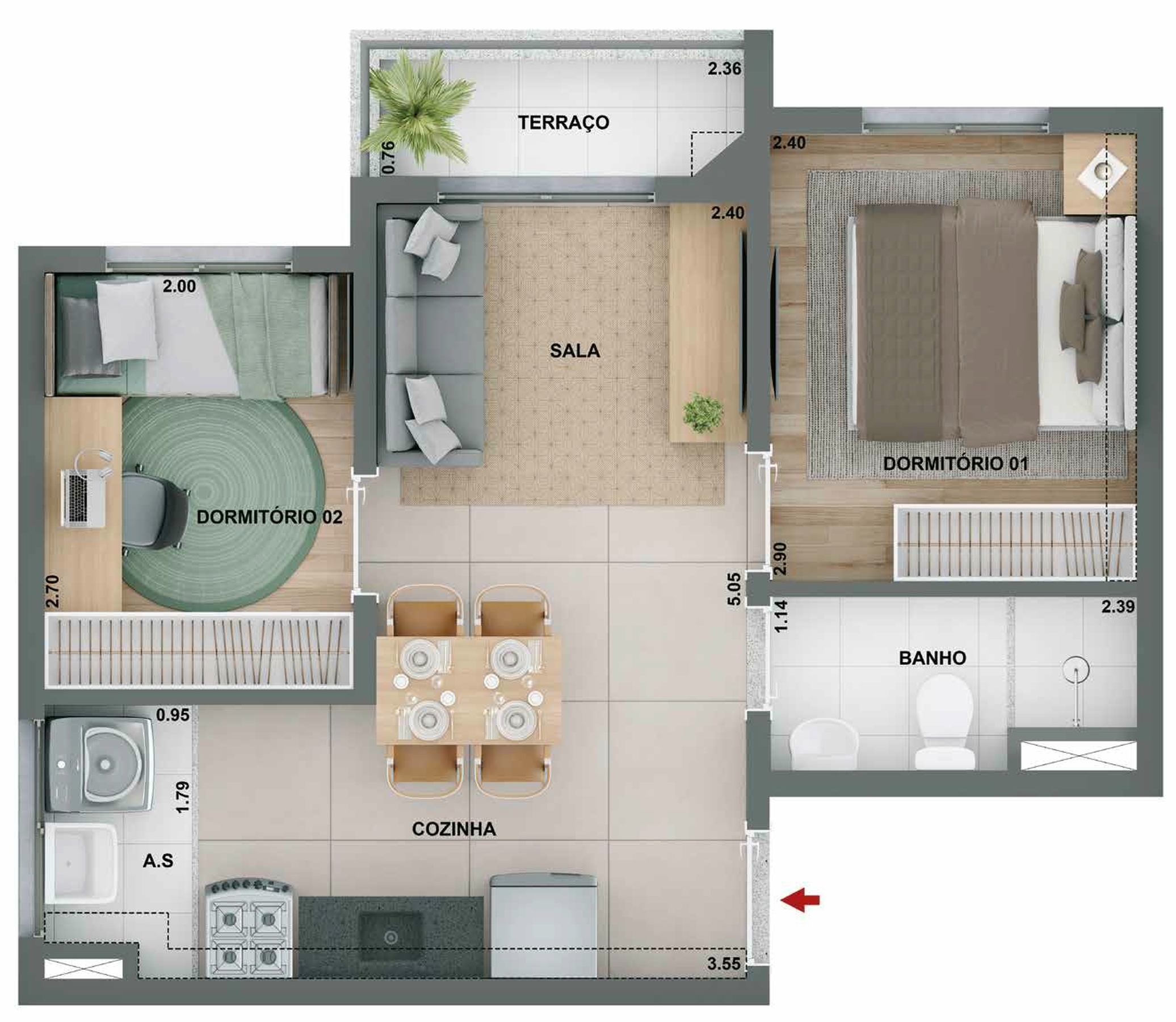 Planta 04 - 2 dorm 37,86m²