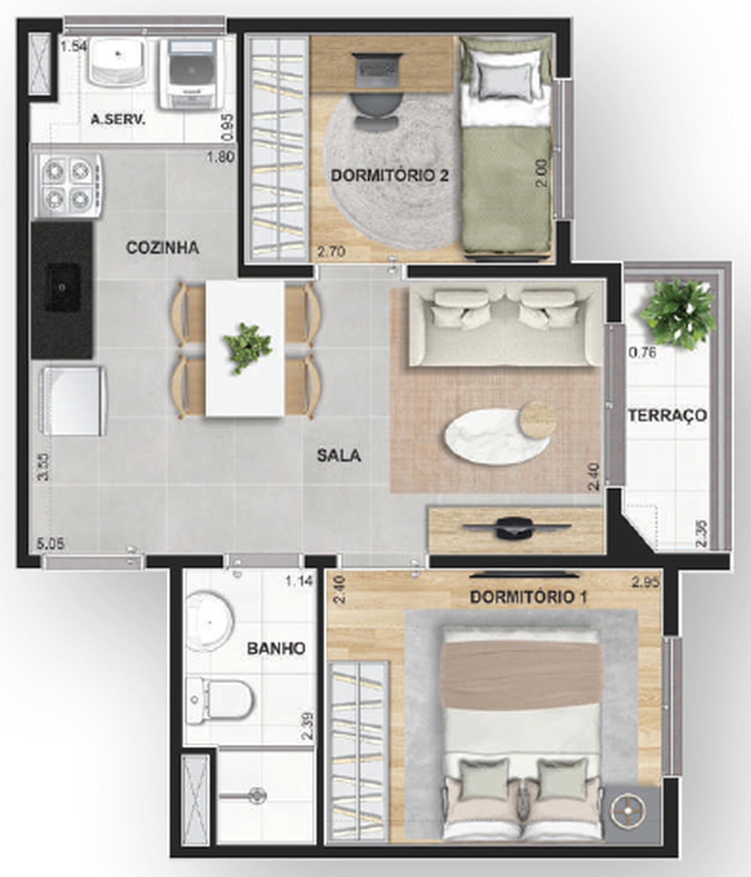 Planta 04 - 2 dorm 38,03m²